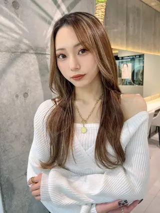ロング カラー 福岡縮毛矯正✨️ ストレート 向井和輝のヘアスタイル