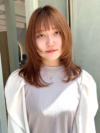 ミディアム カラー ✨コテ巻き風パーマ ✨川合佑哉のヘアスタイル