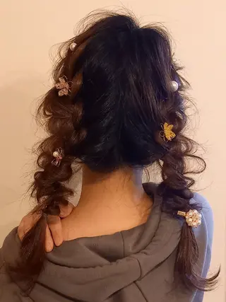 セミロング ヘアアレンジ ヘアセット❤️着付け Akaneのヘアスタイル