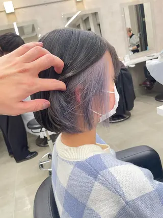 ショート カラー パーマ ヘアアレンジ メンズ キッズ ネイル マツエク・マツパ アイブロウ 🦋韓国レイヤー｜ 透明感グレージュ🦋のヘアスタイル