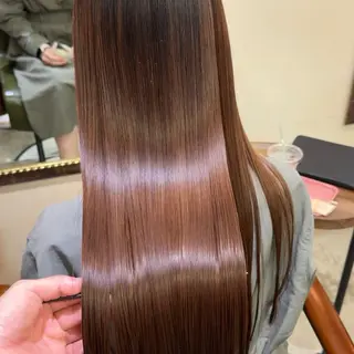 ロング 福岡縮毛矯正 ブリーチなしカラーのヘアスタイル