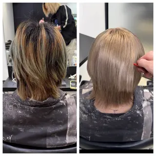 ショート け んブリーチ縮毛矯正のヘアスタイル