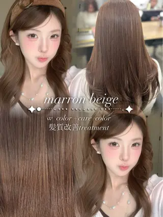 ロング カラー YUKA🤍ベージュ /ミルクティーのヘアスタイル
