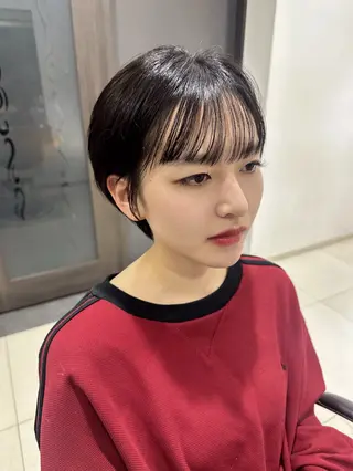 ショート レイヤー 艶々カラーのヘアスタイル