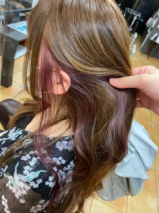 ロング カラー ヘアアレンジ 🥀暖色韓国ヘア💕 保科侑花のヘアスタイル