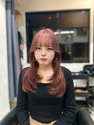 セミロング カラー 心斎橋l大人韓国ヘア レイヤー×艶カラーのヘアスタイル