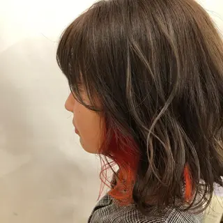 セミロング カラー パーマ ヘアアレンジ 暖色ボブ 🍊rikakoのヘアスタイル