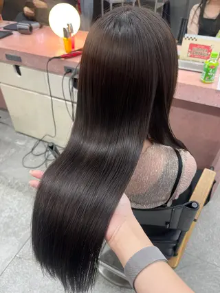 ロング オリーブ/レイヤー/ 酸性ストレート/ゆなのヘアスタイル