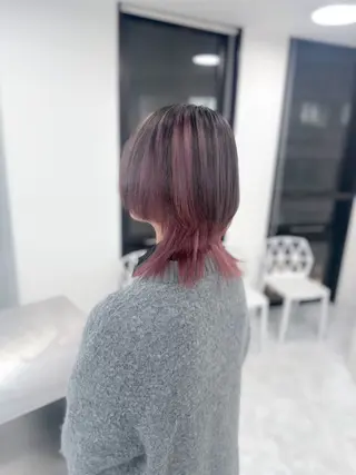 ミディアム カラー ウルフ&レイヤー特化 まとまる美髪矯正のヘアスタイル