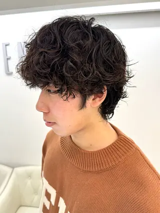 ショート パーマ メンズ デジタルパーマ 🌀ボブ　萩原　龍のヘアスタイル