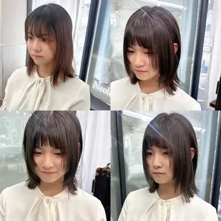 ミディアム カラー パーマ ヘアアレンジ メンズ キッズ 骨格レイヤーカット 🌿美髪縮毛矯正のヘアスタイル