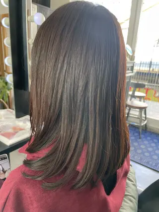 セミロング パーマ ブリーチなし透明感 タケザワミキのヘアスタイル