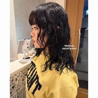 ミディアム パーマ ボブパーマ/艶カラー 透明感カラー/ユメノのヘアスタイル