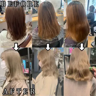 ミディアム カラー パーマ ハイトーンボブ 前田 表参道 グレージュのヘアスタイル