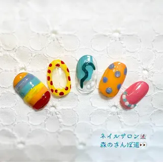 ネイル ショートネイル 森のさんぽ道のネイルデザイン