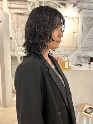 ミディアム カラー パーマ 切りっぱなしBOB 職人💜Anzuのヘアスタイル