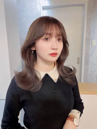 セミロング カラー ヘアアレンジ 韓国レイヤー/ 顔周り💕田中将吾のヘアスタイル