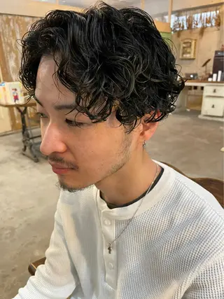 ミディアム カラー パーマ メンズ 高評価/パーマ平塚 章悟【tetsu】のヘアスタイル