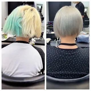 ショート け んブリーチ縮毛矯正のヘアスタイル