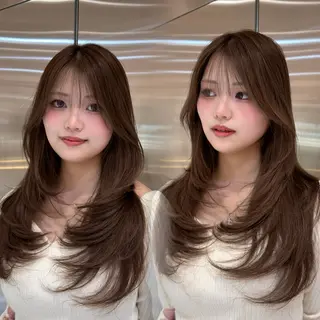 ロング カラー 今っぽレイヤーカット グレージュ/リョウヤのヘアスタイル