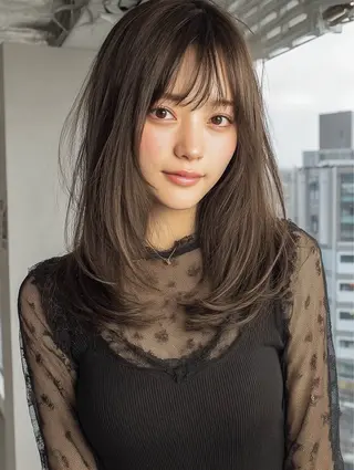 ミディアム カラー 小顔カット/ 透明感カラー/阪本桃のヘアスタイル