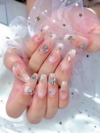 ネイル I-nailロング /ワンホン/キラキラのネイルデザイン