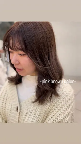 セミロング 似合わせカット暖色 カラーhiyonaのヘアスタイル