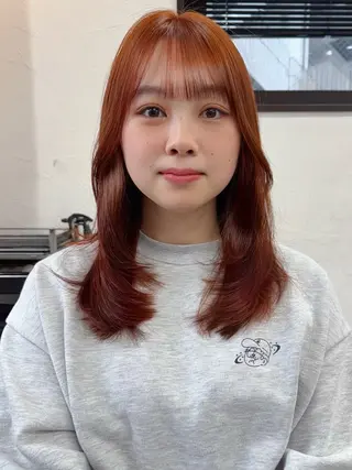 ミディアム カラー ブリーチダブルカラー ハイライト/山本喜熙のヘアスタイル