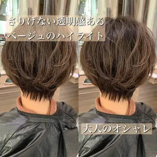 ショート カラー ヘアアレンジ 白髪ぼかしハイライト 茗荷谷駅徒歩2分のヘアスタイル