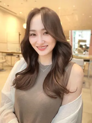 ロング カラー ヘアアレンジ 🤎小顔レイヤー /ベージュ🤎友香のヘアスタイル