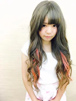 ロング カラー パーマ ヘアアレンジ チビ編み込みエクステ シールEXどぅ〜すのヘアスタイル