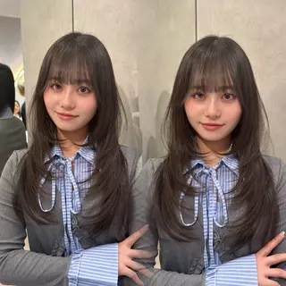 ロング カラー 今っぽレイヤーカット グレージュ/リョウヤのヘアスタイル