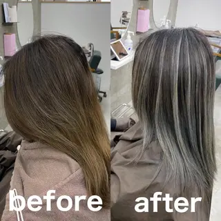 セミロング カラー Lull1人美容室 バレイヤージュのヘアスタイル