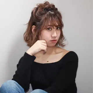 ショート カラー ヘアアレンジ 薬院:今泉/上川美幸 ボブ/顔周りレイヤーのヘアスタイル