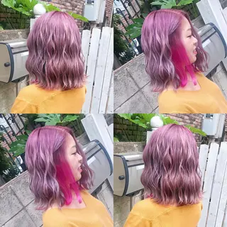 ミディアム カラー ヘアアレンジ TAKUMAブリーチ /切りっぱなし🪽のヘアスタイル