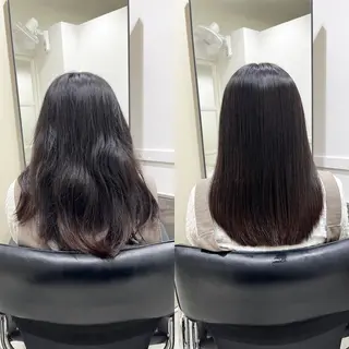 セミロング レイヤーと縮毛矯正で 飯食ってる人のヘアスタイル