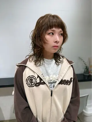 ミディアム パーマ ウルフ/似合わせ レイヤー/RIHOのヘアスタイル