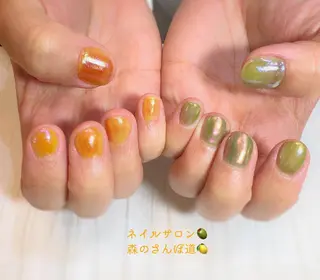 ネイル ショートネイル 森のさんぽ道のネイルデザイン
