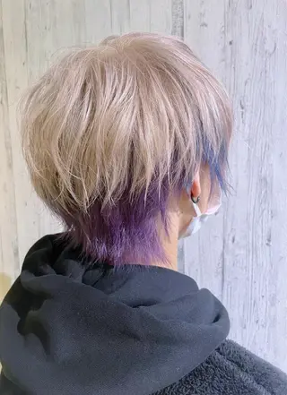 ミディアム カラー メンズ ☁️ケアブリーチ￤ ウルフ￤Shioriのヘアスタイル