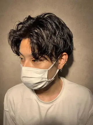 ミディアム カラー パーマ メンズ FABLE HAIR ファブル難波・心斎橋のヘアスタイル