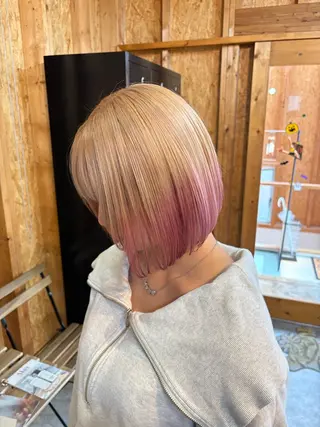 カラー まろみ暖色×ボブ ×chia🕯のヘアスタイル