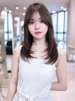 セミロング カラー レイヤー/ベージュ ヒヨリ/渋谷のヘアスタイル