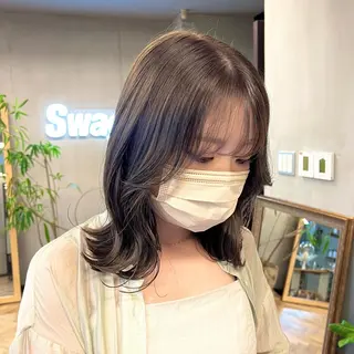 ミディアム カラー パーマ ヘアアレンジ メンズ キッズ ネイル マツエク・マツパ アイブロウ 前川 朋香のヘアスタイル