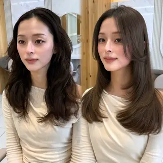 セミロング カラー 似合わせレイヤー/ 透明感カラーのヘアスタイル