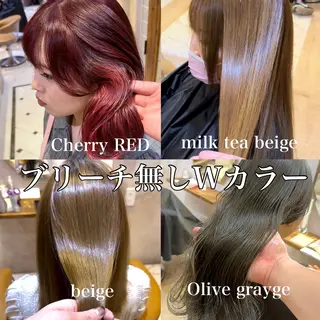 ミディアム ブリーチなしダブル カラー縮毛矯正 下野のヘアスタイル