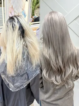 ロング カラー ハイトーンカラー シールエクステのヘアスタイル