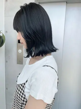 ミディアム カラー パーマ ヘアアレンジ 透明感/オリーブ/ グレージュ/YUKAのヘアスタイル