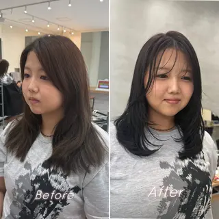 セミロング 柔らかレイヤー× 透け感カラー/SUのヘアスタイル
