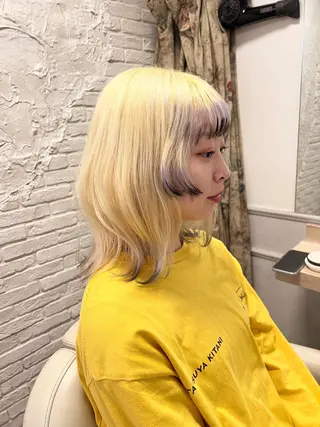 セミロング カラー SHIN/レイヤー カット×クロスパーマのヘアスタイル