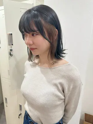 ミディアム カラー 白髪ぼかしハイライト レイヤー川口 元気のヘアスタイル